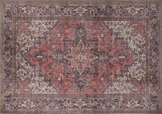 MINA | Heriz Design, Luxurious Oriental Rug, Persian Pattern, Antique Hand knotted looks, Living room decor, Medallion, Hariz Distressed Red