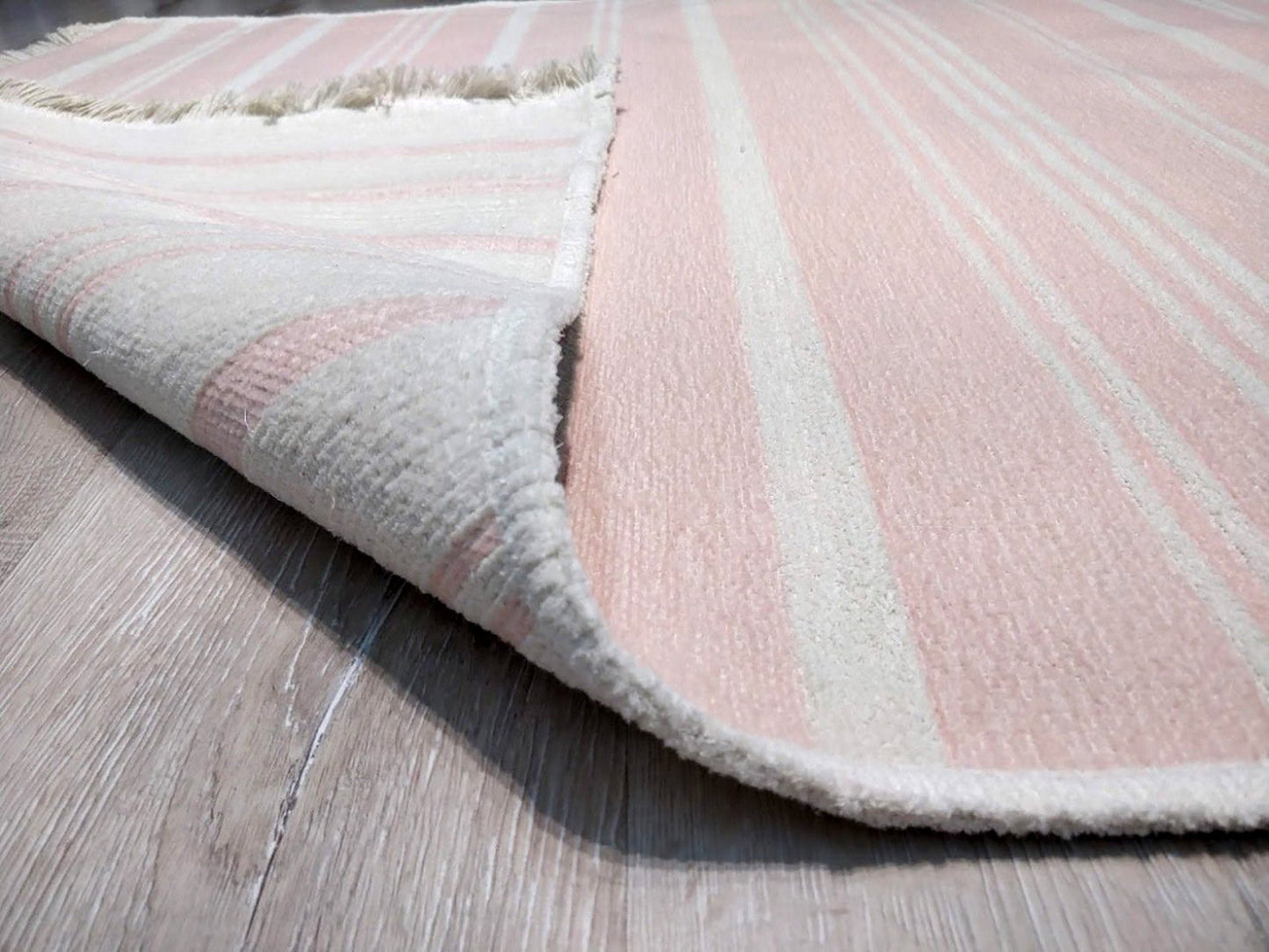 PAMA | Revesible Kilim Rug, Washable Flatweave Soft, Pastel Pink Modern Turkish Rug, Neutral White Striped rug, Double Sided, Shabby chic