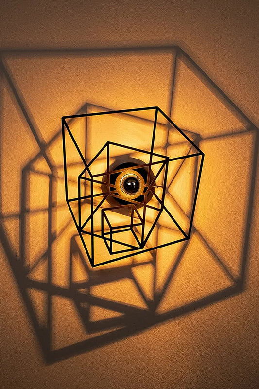 Cube, Square Decor, Shadow Lamp, Wooden Lamp, Wall Shadow Lamp, Black Wall Art, Sconce Light, Wall Lighting, Wall Sconce, Wall Decor, Square