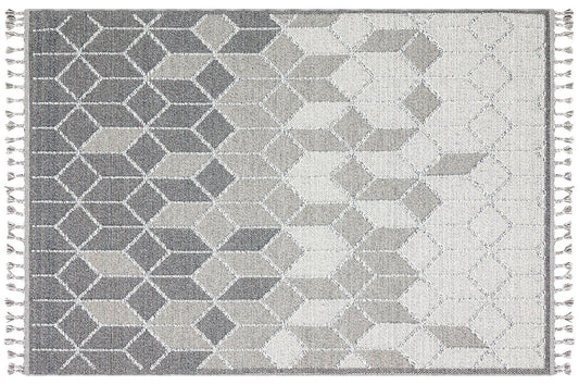 GRI | Kilim Rug, Flatweave, Geometric Modern Turkish Kilim Area Rug, Floor Decor Throw rug with Tassels, Textured, Lattice, Light Gray, Grey