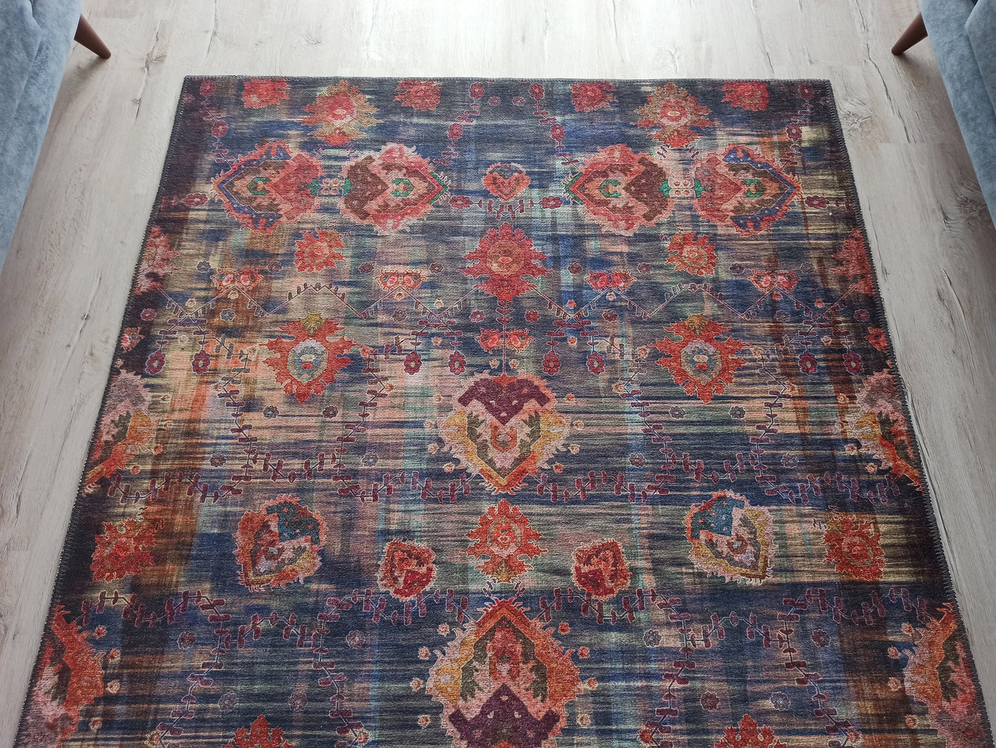 ABRU | Persian Pattern, Floral Rug, Vintage Hand knotted looks, Bohemian, Home Decor, Mid-century, Area carpet, Navy Blue
