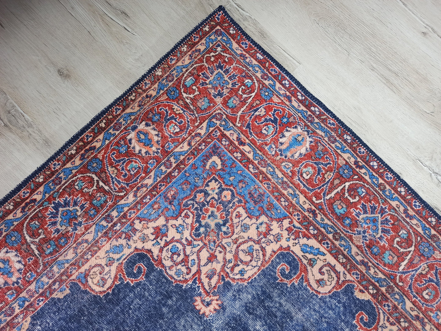 TABRI | Oriental Rug, Persian Pattern, Vintage looks, Bohemian, Living room, Home decor, Area Rug, Mid-century, Navy Blue Rugs, Red, Unique