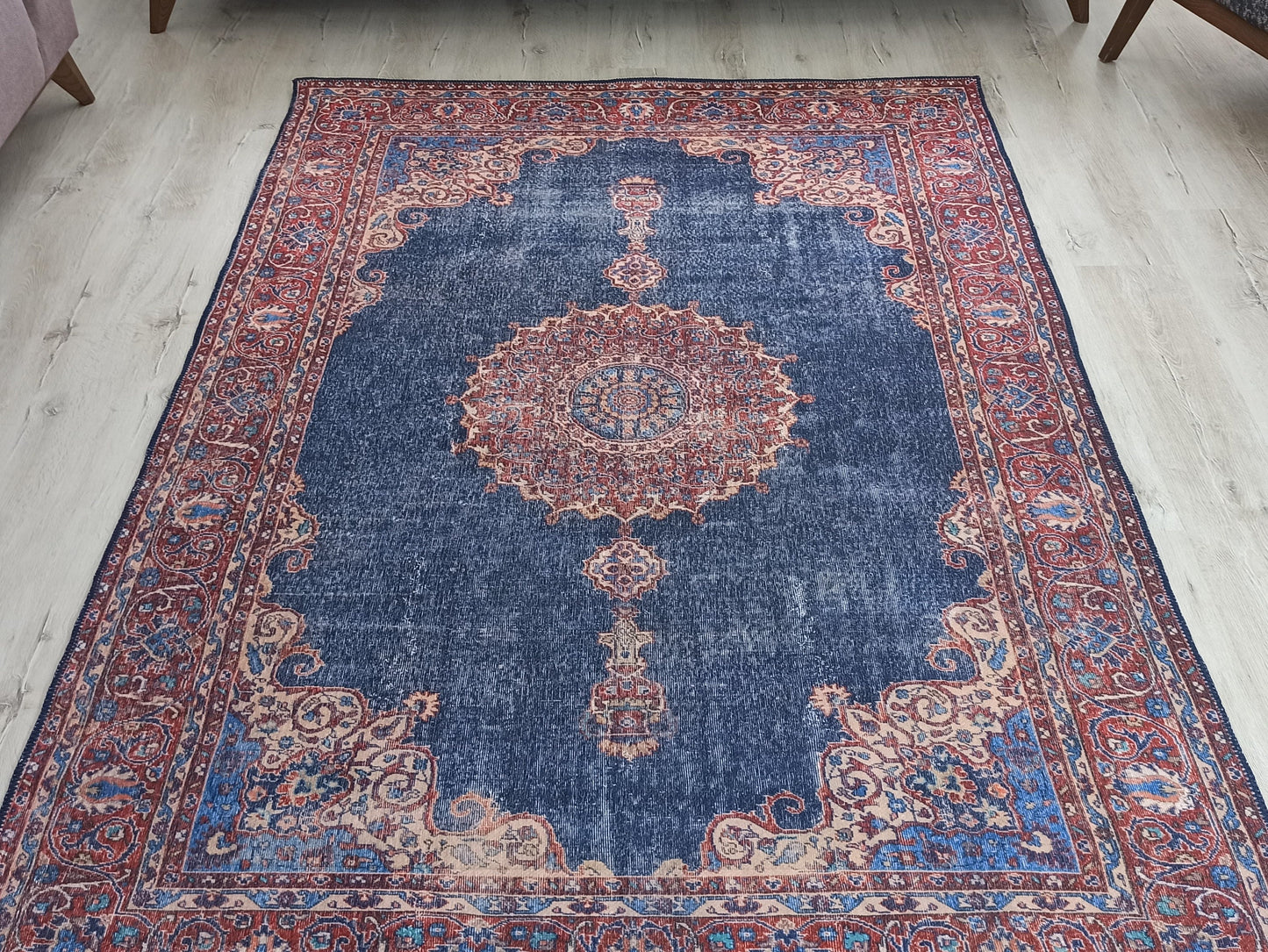 TABRI | Oriental Rug, Persian Pattern, Vintage looks, Bohemian, Living room, Home decor, Area Rug, Mid-century, Navy Blue Rugs, Red, Unique