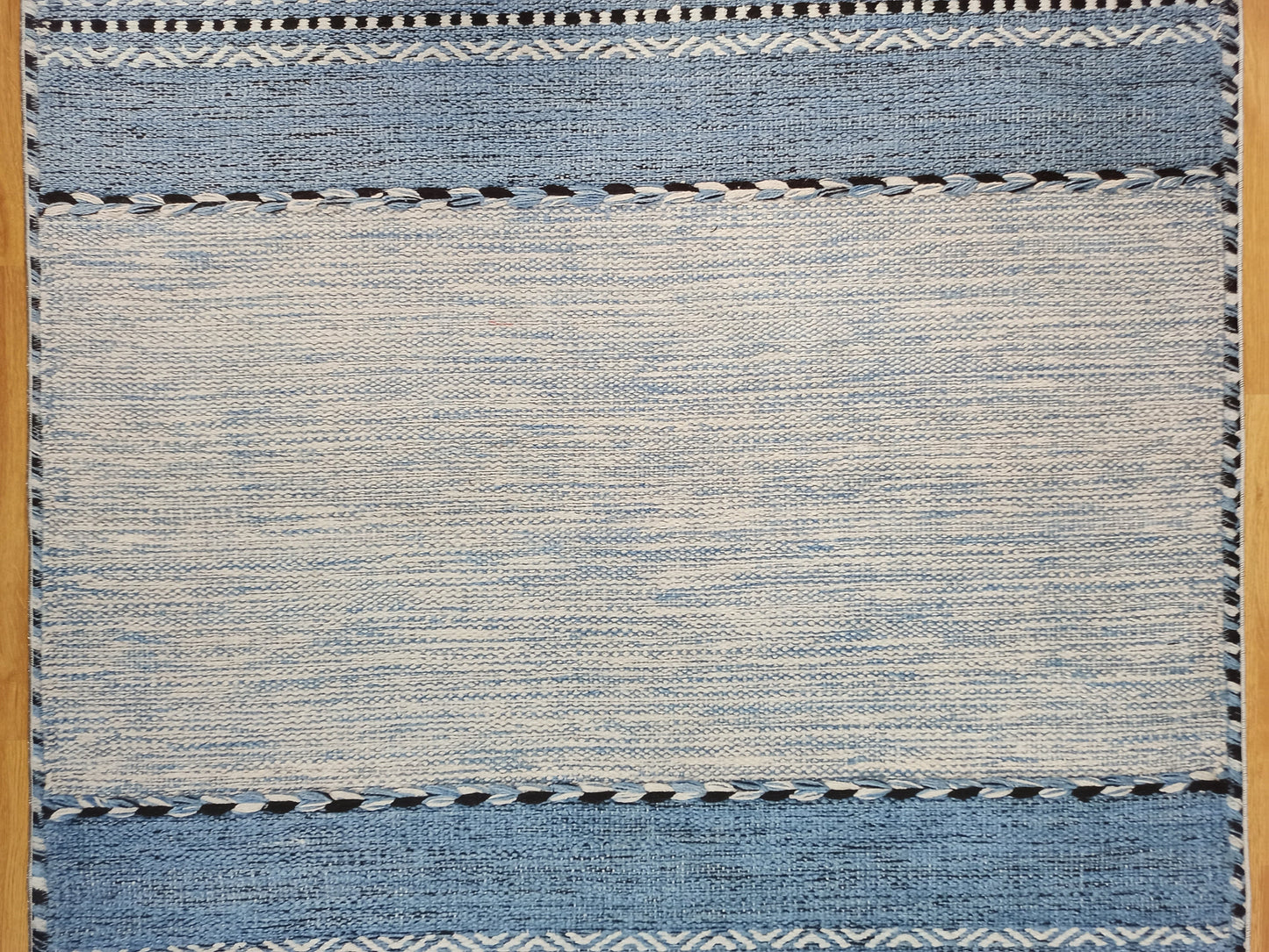 ELISE | Modern Rug, Blue Contemporary Design, Gray Striped Kilim handwoven texture, Housewarming Hand-loomed cotton back, Farmhouse Art Rugs