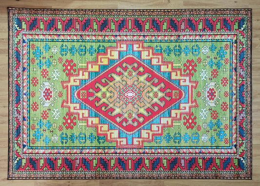 NALAN | Heriz Design Rug, Oriental Kilim style Persian Pattern, Colorful Green, Red, Mid-century Modern Decor Rugs, Carpet, Contemporary Art