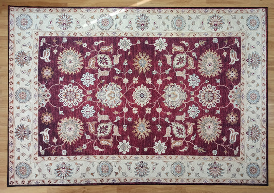 RABA | Turkish Rug, Burgundy Red Beige Oriental Pattern, Claret Vintage Hand-knotted look, Bohemian Eclectic, Boho Chic Room Decor, Carpet