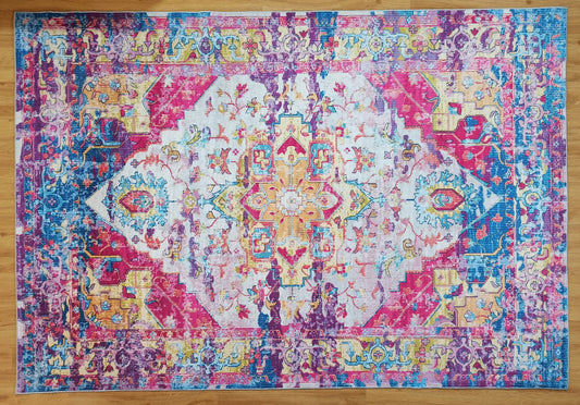 HOLI | Persian Heriz Rug Pattern, Colorful Vintage look, Hand-knotted low pile texture, Bohemian, Modern Luxury Home decor, Unique Rugs