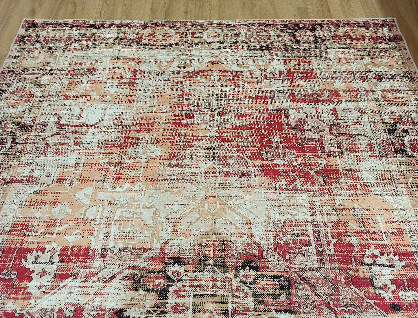 AFRA | Heriz Design, Area Rug, Beige Oriental Faded rug, Persian Style, Antique Hand knotted looks, Home decor, Central Medallion Carpet