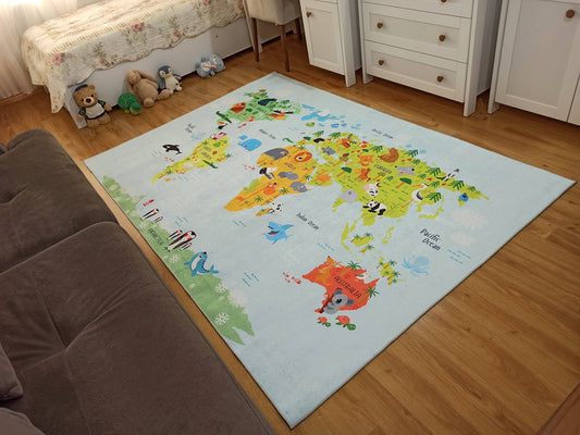 WORLD | Kids Room Map Rug, Soft Play mat, Play rug, Nursery rug, Activity mat, Explorer, Learning Earth, Boys, Girls, Children, Toddler