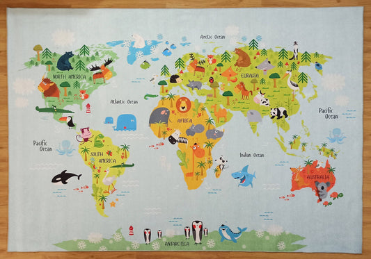 WORLD | Kids Room Map Rug, Soft Play mat, Play rug, Nursery rug, Activity mat, Explorer, Learning Earth, Boys, Girls, Children, Toddler