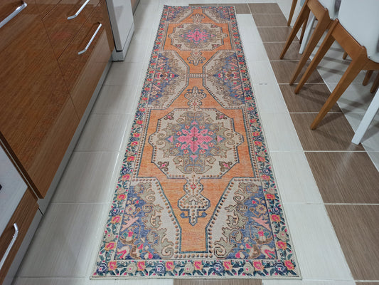 ZAYA | Bohemian Turkish Runner, Orange, Beige Oriental Design, Vintage style Boho Hallway & Kitchen decor, Farmhouse, Mid-century, Fame Rugs