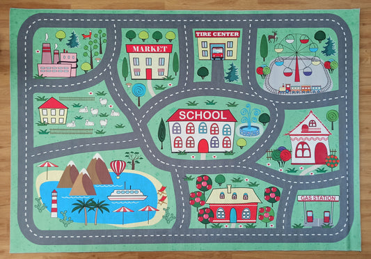 GREEN ROAD RUG | Play mat, Soft, Play house, Car, Road rug, Nursery rug, Activity mat, Traffic, Educational, Boys, Girls, Children, Toddler