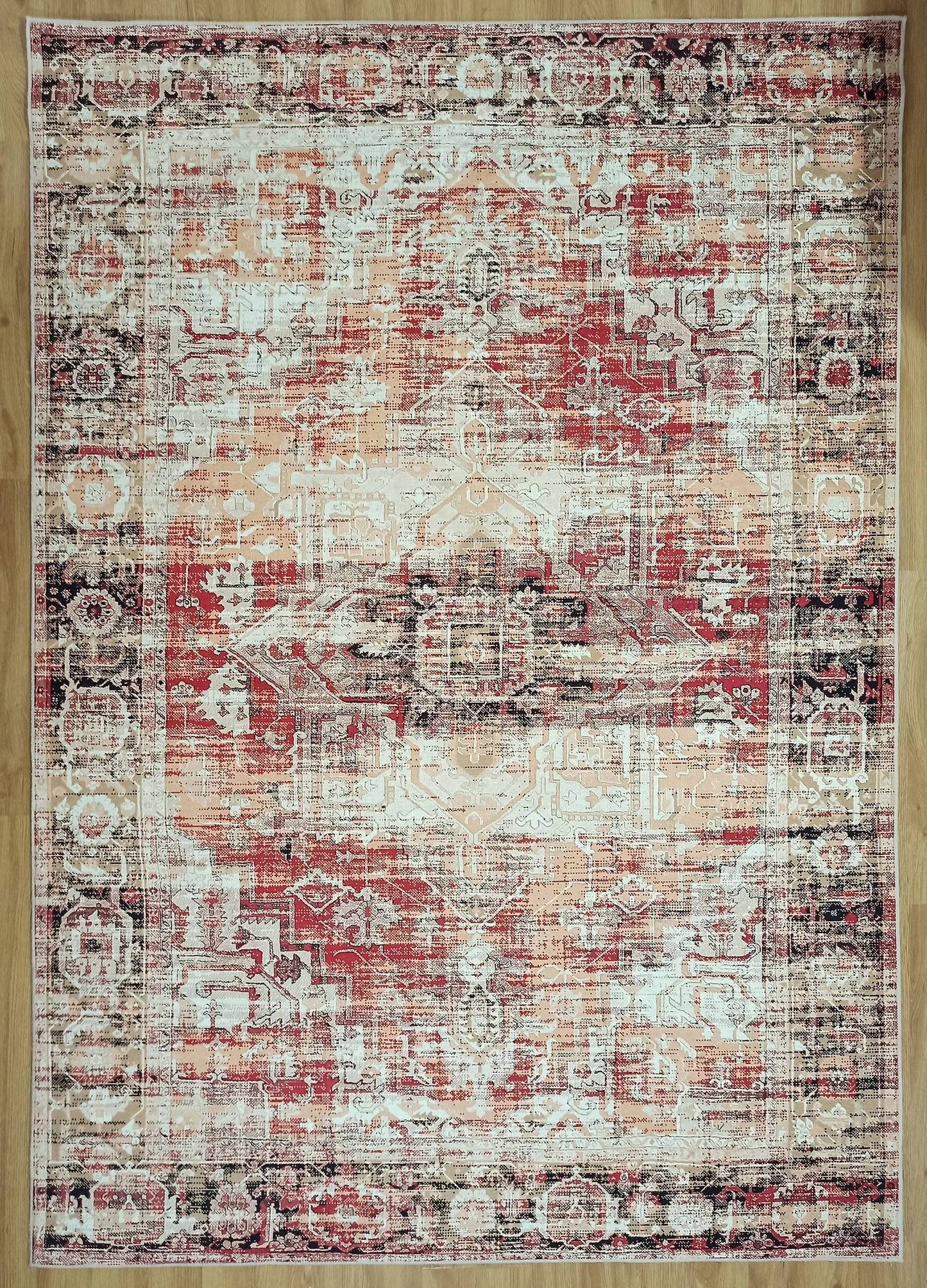 AFRA | Heriz Design, Area Rug, Beige Oriental Faded rug, Persian Style, Antique Hand knotted looks, Home decor, Central Medallion Carpet