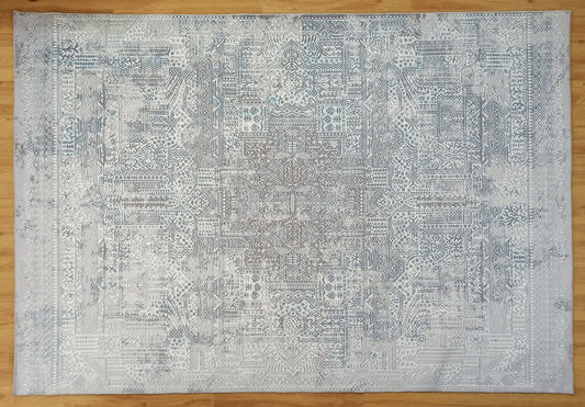 PANA | Turkish Design Distressed Rug, Vintage look, Interior decor, Mid century, Gray, Light Blue, White, Geometric area rug, Fame Rugs