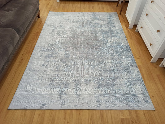 PANA | Turkish Design Distressed Rug, Vintage look, Interior decor, Mid century, Gray, Light Blue, White, Geometric area rug, Fame Rugs