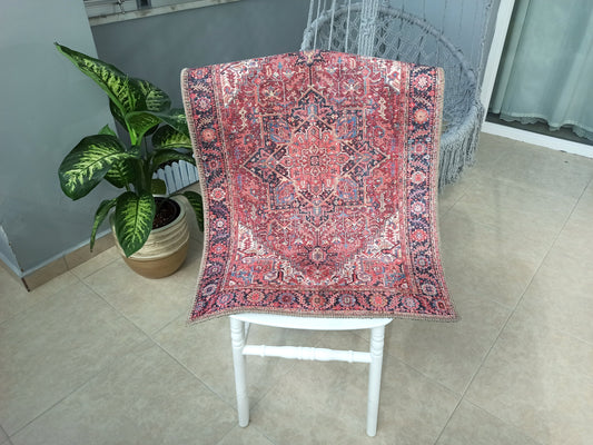 HANA Mini | Heriz Design, Oriental rug, Persian Pattern, Small Carpet Decoration Home decor, Central Medallion Burgundy Claret Red Pink Rugs