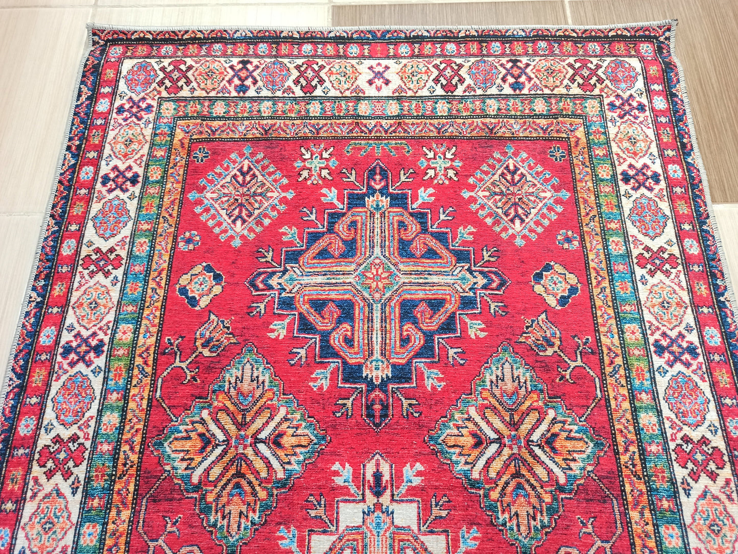 SADA Runner | Turkish rug, Red Vintage Distressed look, Bohemian Geometric Mid-century Home decoration, Medallion design floral carpet