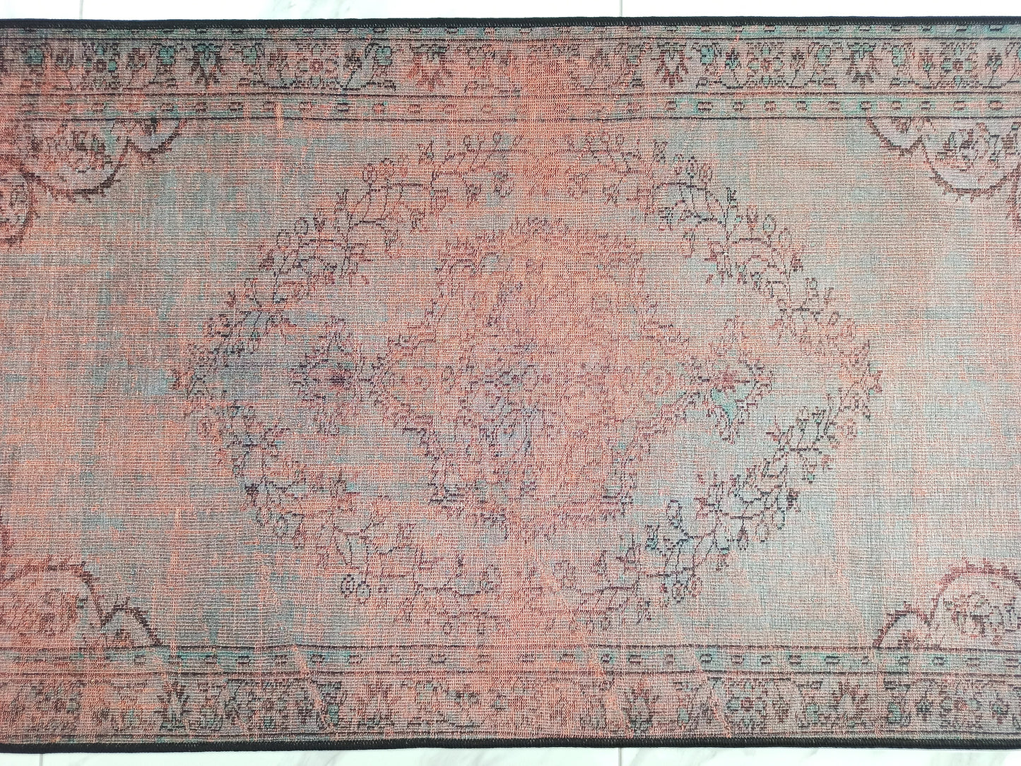 SOFYA Runner | Oriental Design, Vintage looks, Persian pattern Hand-knotted texture, Home decor, Floral, Mid-century, Orange, Gray rug, Dark