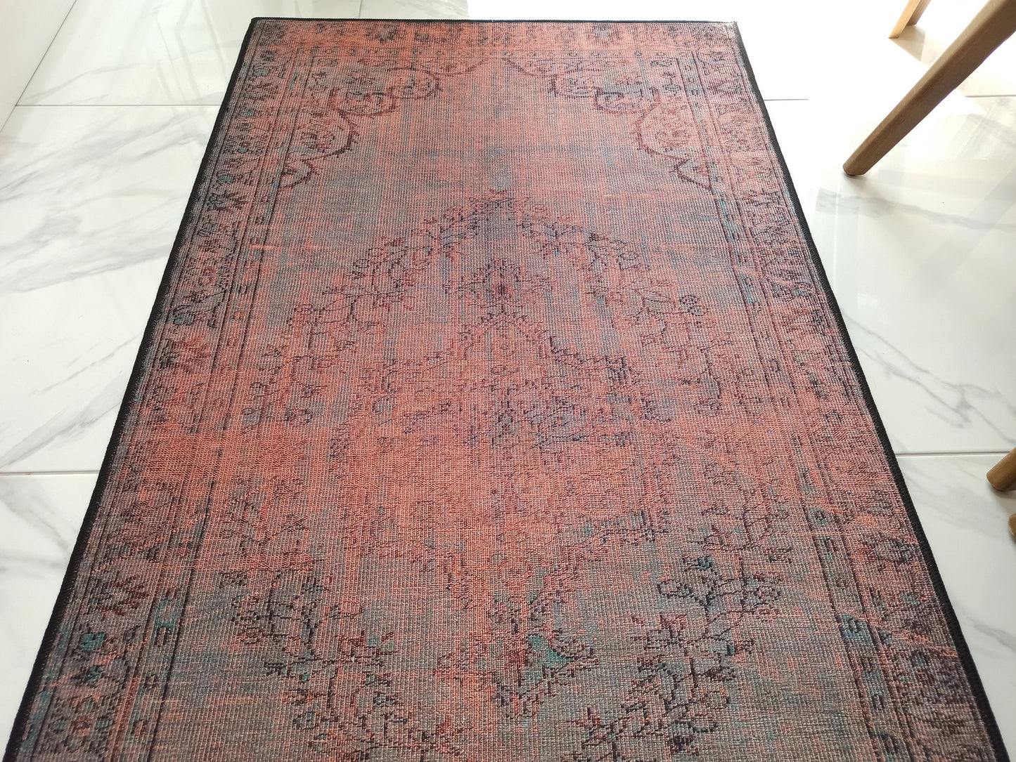 SOFYA Runner | Oriental Design, Vintage looks, Persian pattern Hand-knotted texture, Home decor, Floral, Mid-century, Orange, Gray rug, Dark