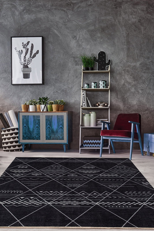 Mia Black | Moroccan Berber Style, Geometric, Neutral Black Boho & Scandinavian Rug, Teppich Scandi Floor Decor Nordic natural Area Rug