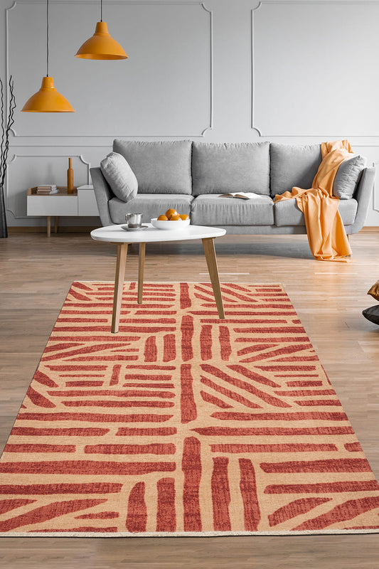 REESE Orange | Modern Orange Design Area & Runner Rug, Unique Design, Geometric Decor Rug, Hand-knotted texture, Area Rugs, Living Room