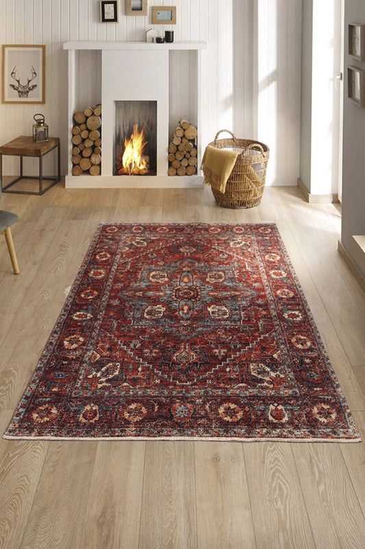 ASYA | Oriental rug, Persian Red rug with Antique patterns, Vintage distressed looks, Unique Home Decor, Heriz, Mid-century Modern Area Rug