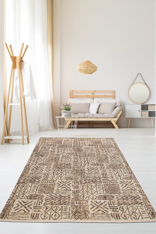 RHEET Brown | Modern Brown Beige Design Area & Runner Rug Modern Rug, Geometric Room Decor Rug, Hand-Knotted Texture, Area Rugs, Living Room