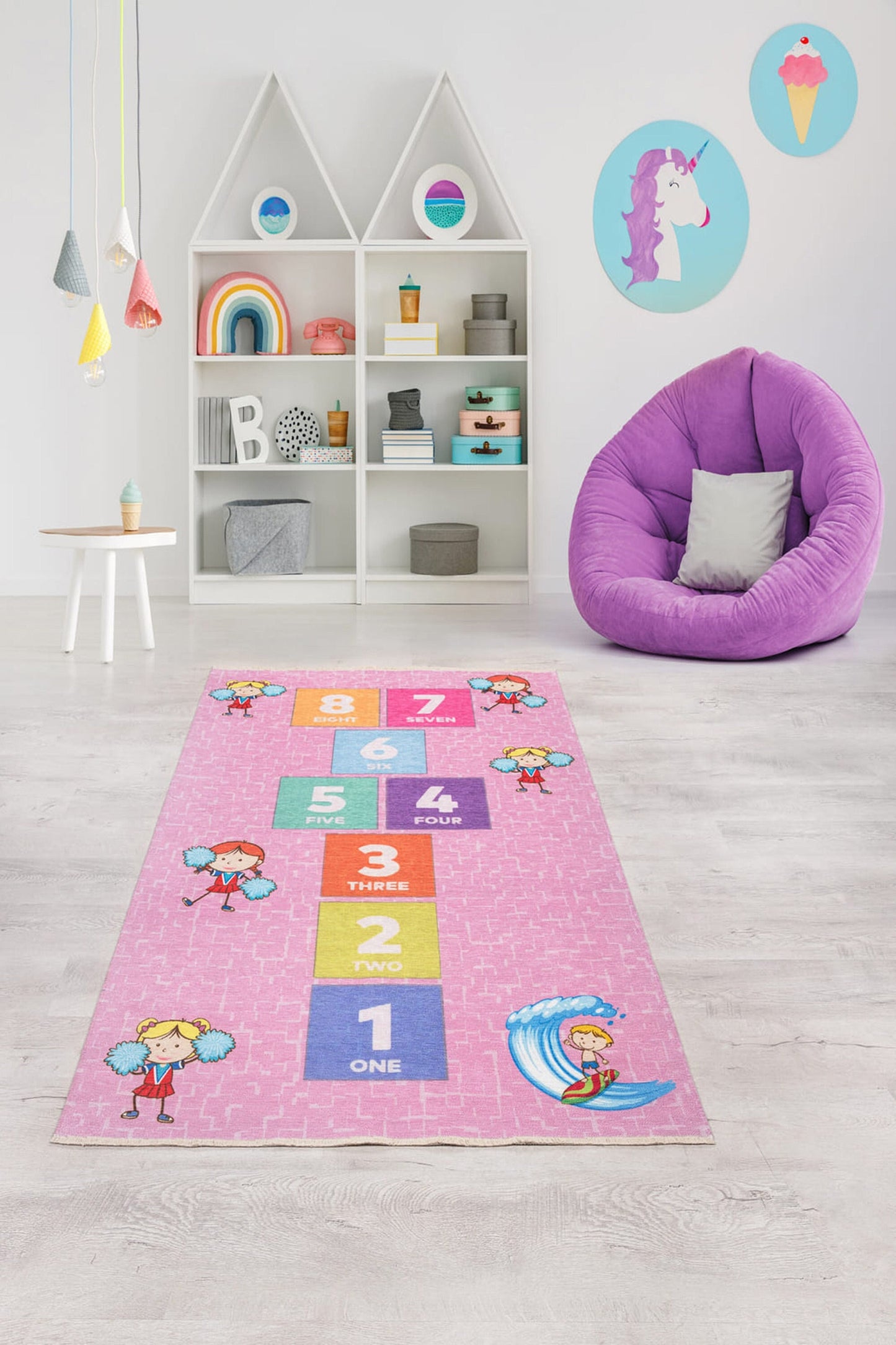 MEVA | Kids Rug, Play mat, Play house, Nursery rug, Activity mat, Pink Hopscotch, Educational, Children Room, Gift ideal, Game Room Decor